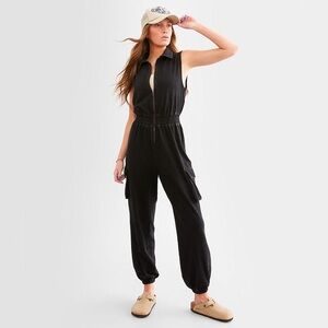 NWT BKE Washed Cargo Jumpsuit Black Size XS